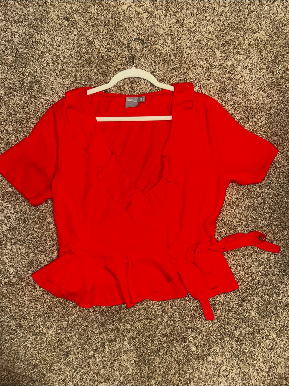 ASOS Wrap Blouse with Ruffle Trim - Red